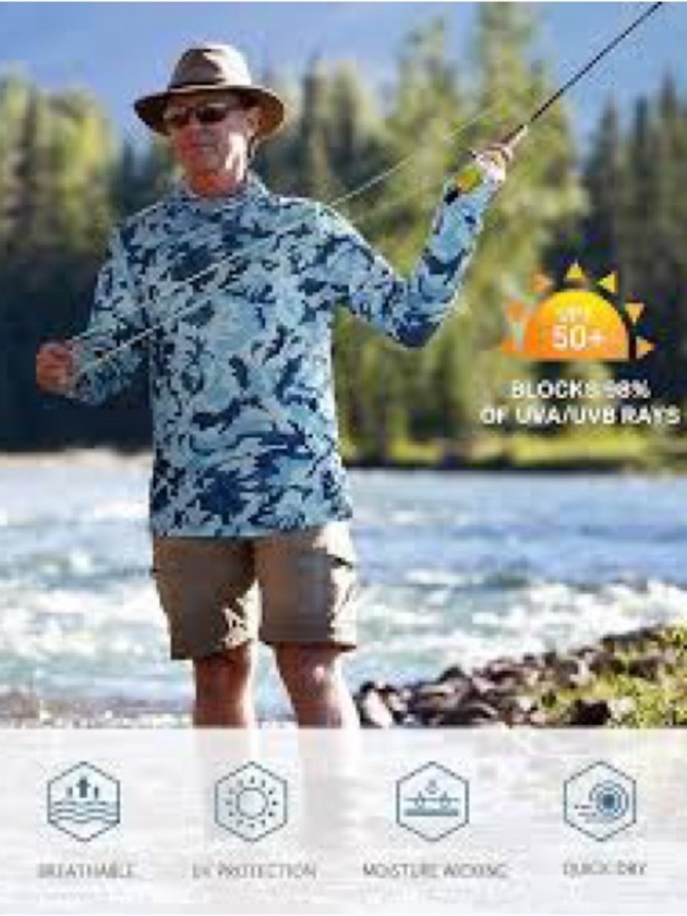 Men's BlackTipH Blue Camo Long-Sleeve Fishing Performance Sun Shirt. XL